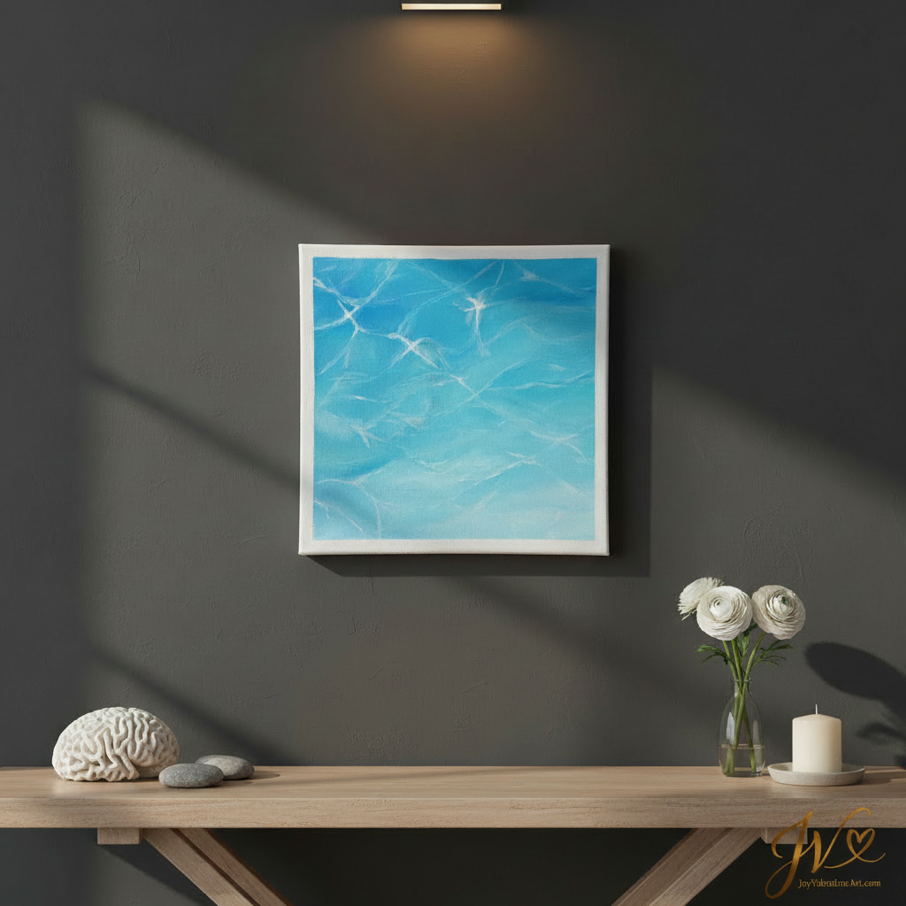 Sunlit Whispers original acrylic painting lifestyle room scene dark wall by Joy Valentine