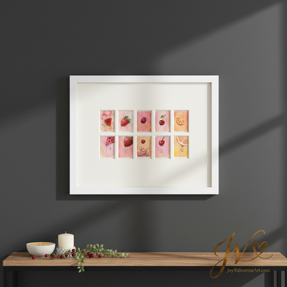 Summer Fruits original ACEO set lifestyle dark background by Joy Valentine