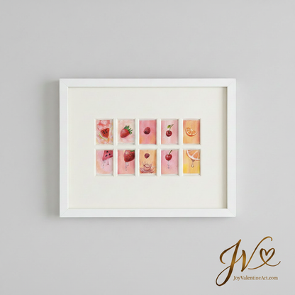 Summer Fruits original ACEO set of 10 framed gallery wall art by Joy Valentine