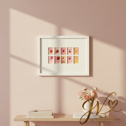 Summer Fruits original ACEO set lifestyle light background by Joy Valentine
