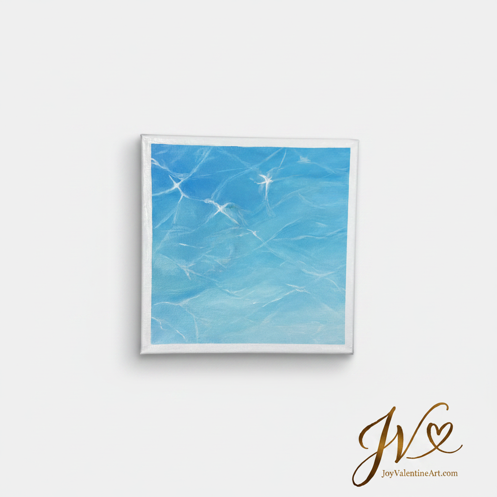 Sunlit Whispers original acrylic painting unframed on light grey wall by Joy Valentine