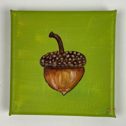 Mini Painting Mighty Little Acorn original acrylic painting unframed by Joy Valentine