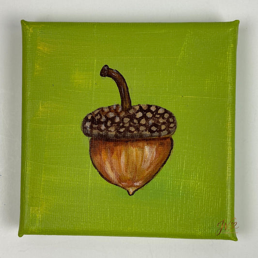 Mini Painting Mighty Little Acorn original acrylic painting unframed by Joy Valentine