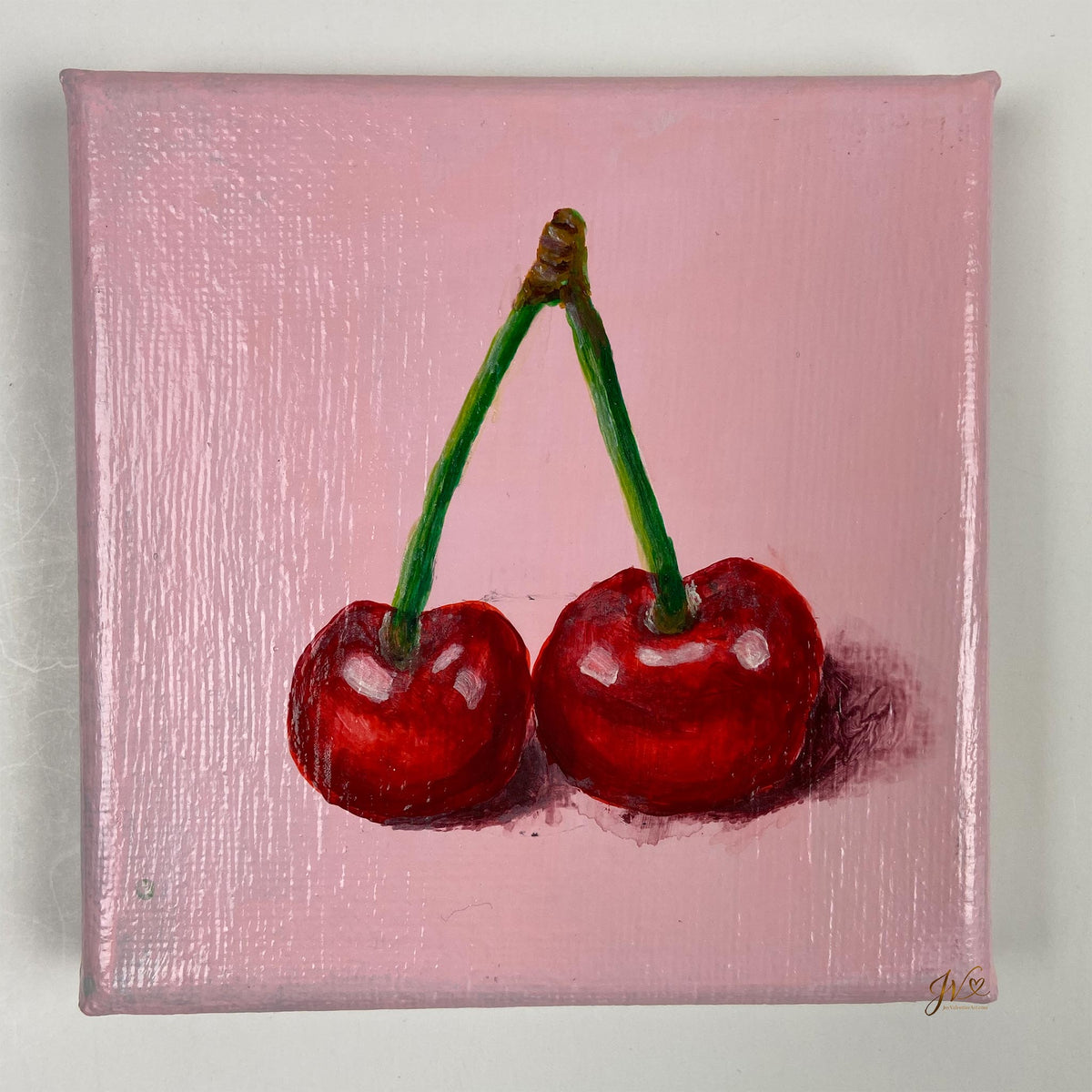 Mini Painting Cherries original acrylic painting unframed by Joy Valentine