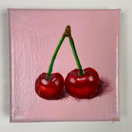Mini Painting Cherries original acrylic painting unframed by Joy Valentine