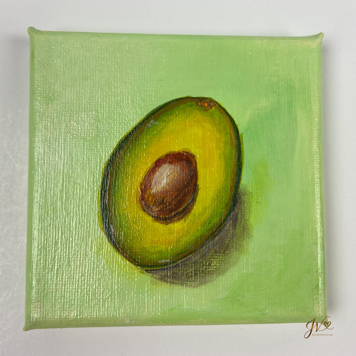 Mini Painting Half Avocado original acrylic painting unframed by Joy Valentine