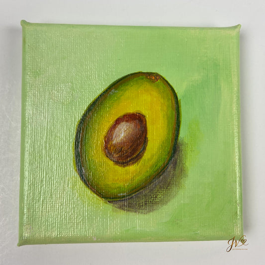Mini Painting Half Avocado original acrylic painting unframed by Joy Valentine