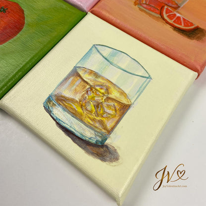 Mini Painting Iced Tea original acrylic painting angled lay flat by Joy Valentine