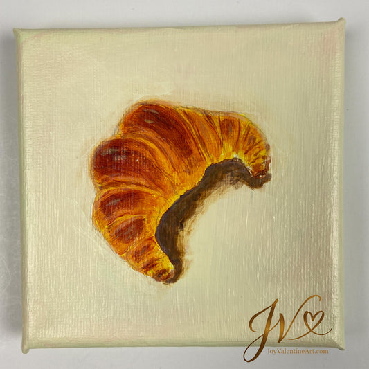 Mini Painting Le Petit Croissant original acrylic painting unframed by Joy Valentine