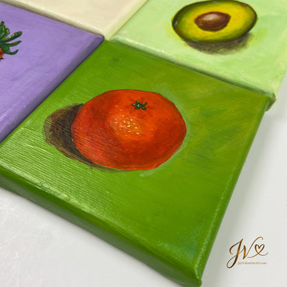 Mini Painting Orange original acrylic painting angled lay flat by Joy Valentine
